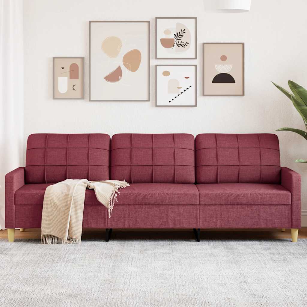 3-personers sofa i stof - vinrød, 210 cm sædebredde