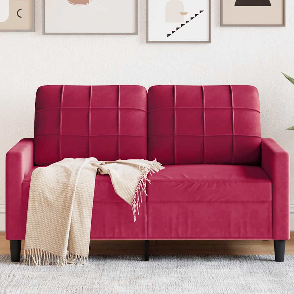2-personers sofa i fløjl - 120 cm sædebredde, vinrød