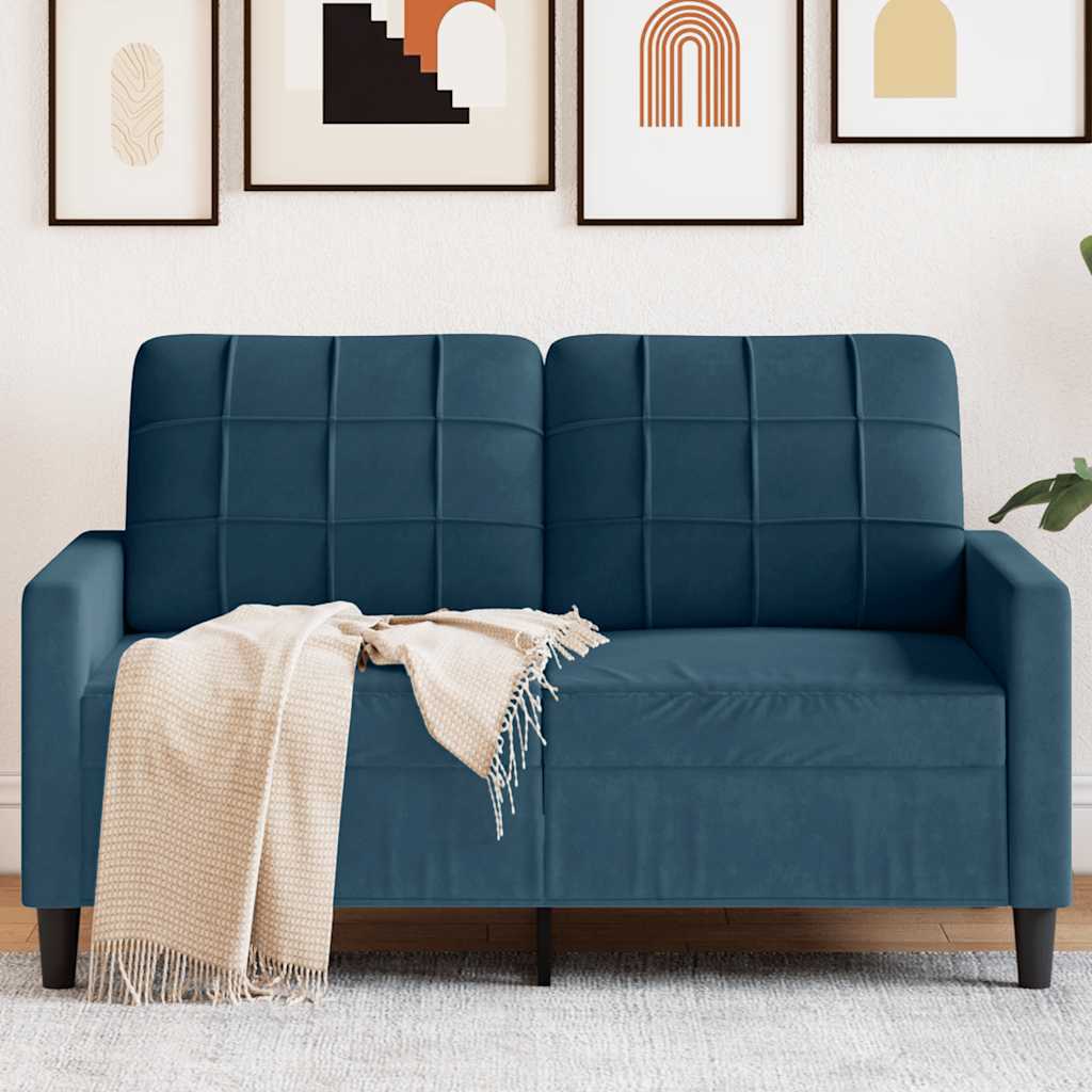2-personers sofa i fløjl - blå, sædebredde 120 cm