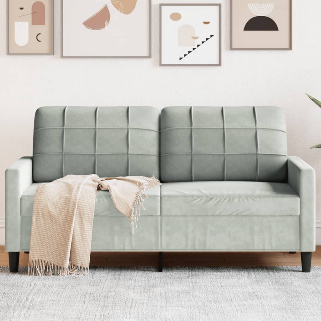 2-personers sofa i fløjl - lysegrå, sædebredde 140 cm