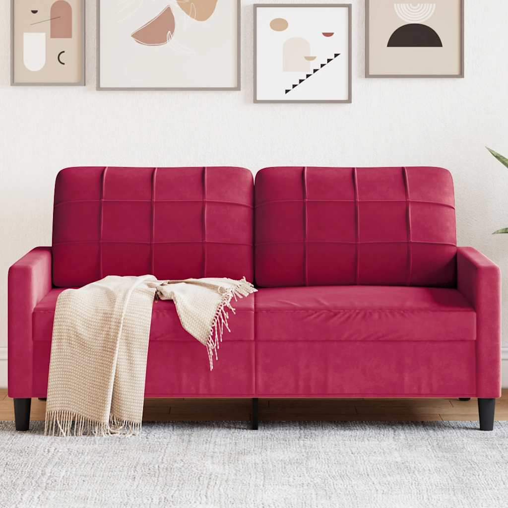 2-personers sofa i fløjl - vinrød, sædebredde 140 cm