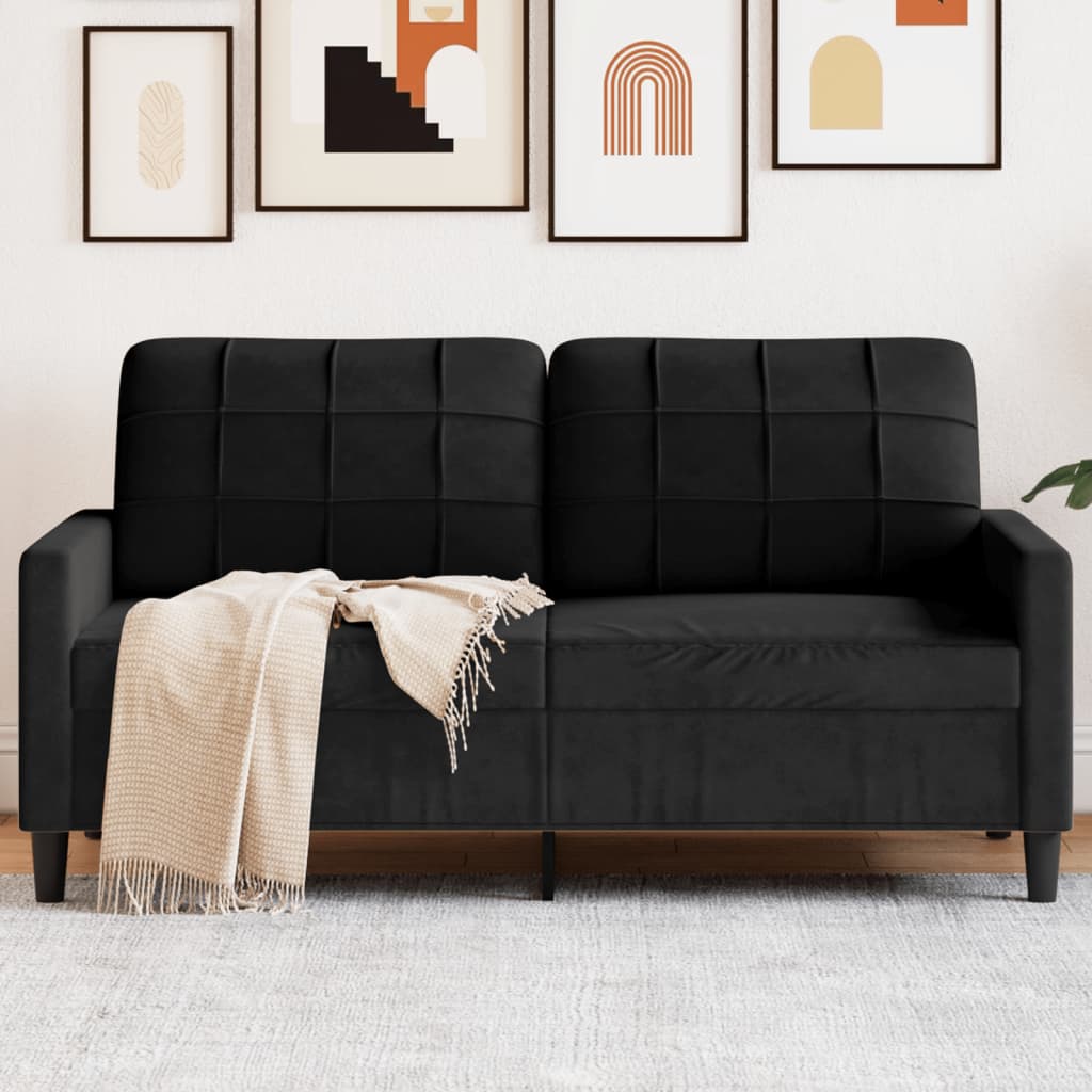 2-personers sofa i fløjl - sort, sædebredde 140 cm