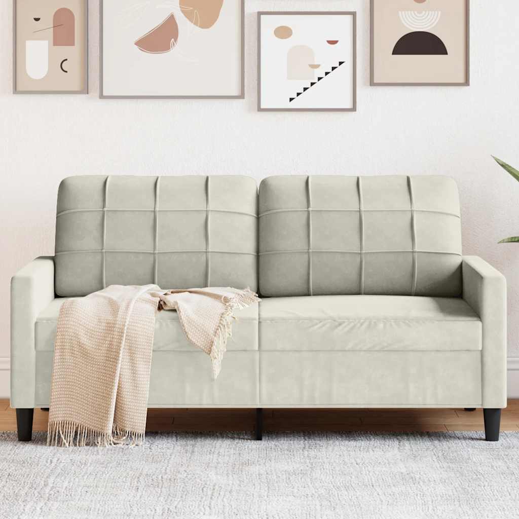 2-personers sofa i velour - cremefarvet, sædebredde 140 cm