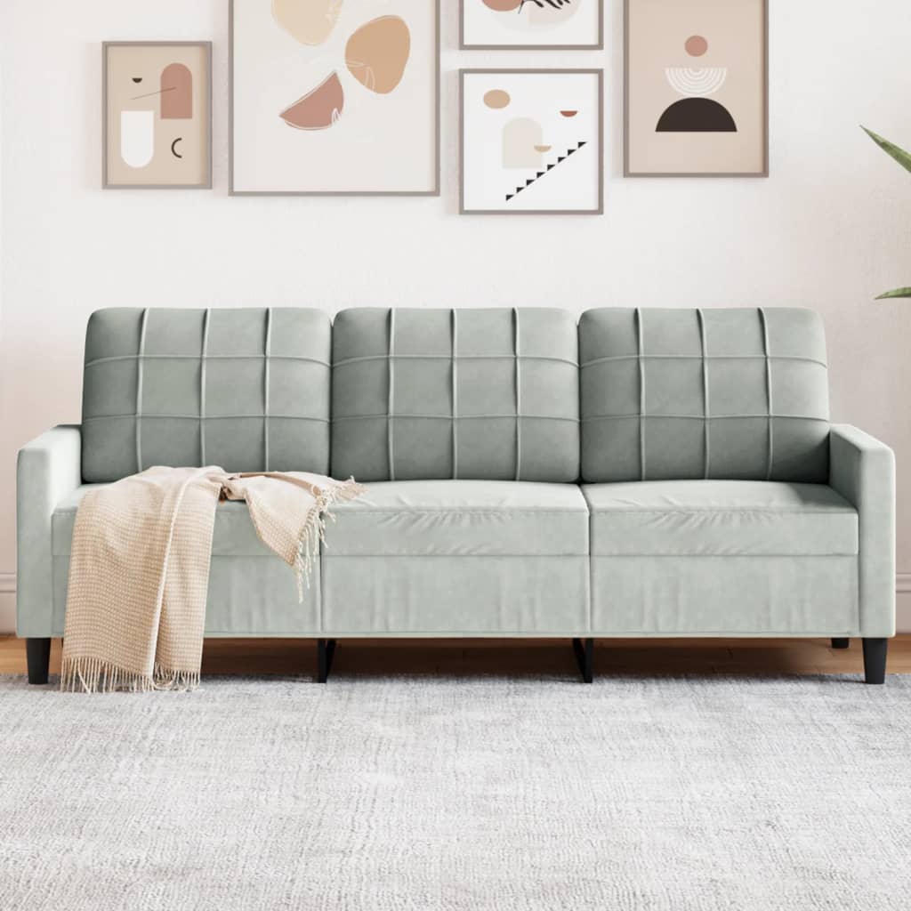 3-personers sofa i velour - lysegrå, sædebredde 180 cm