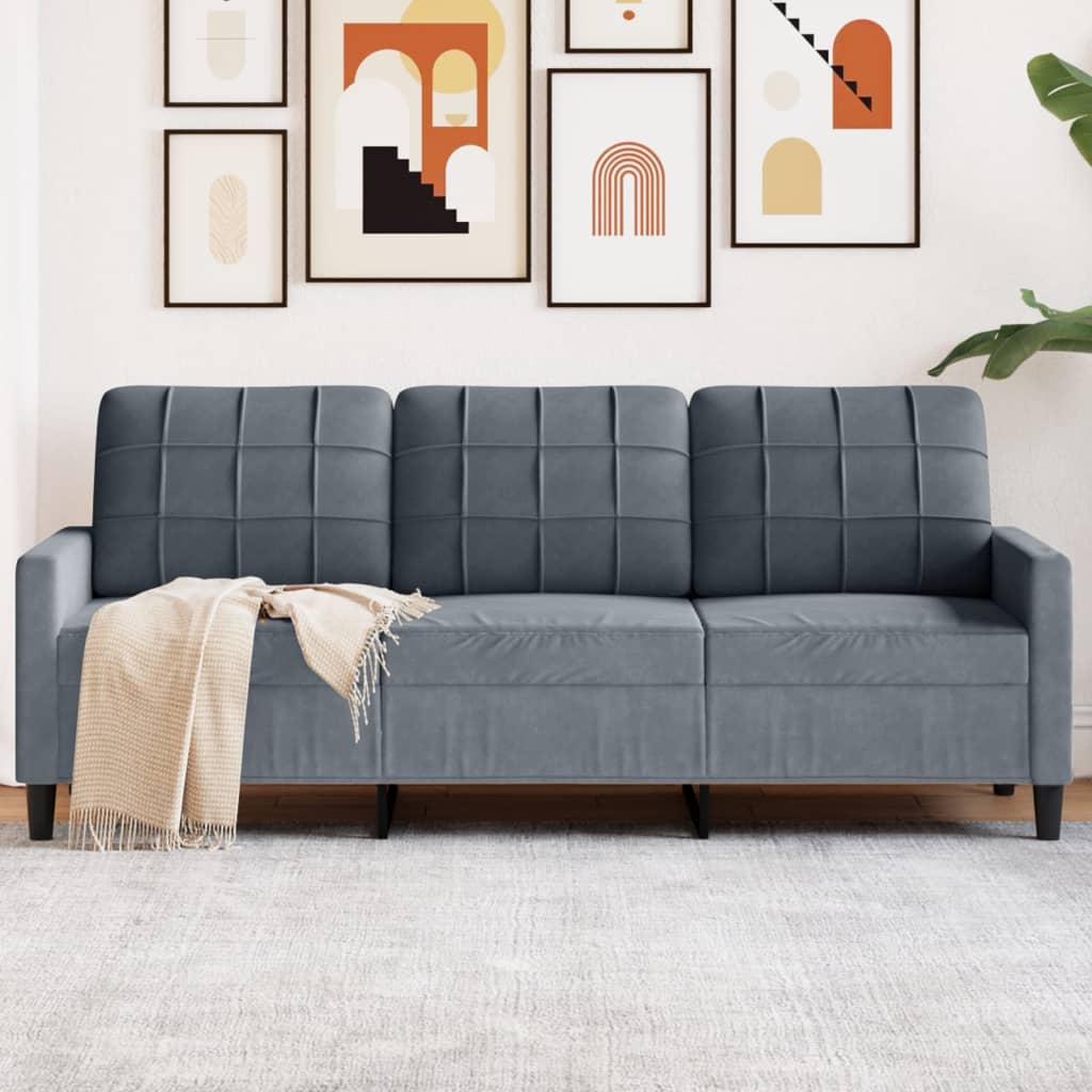3-personers sofa i fløjl - mørkegrå, sædebredde 180 cm