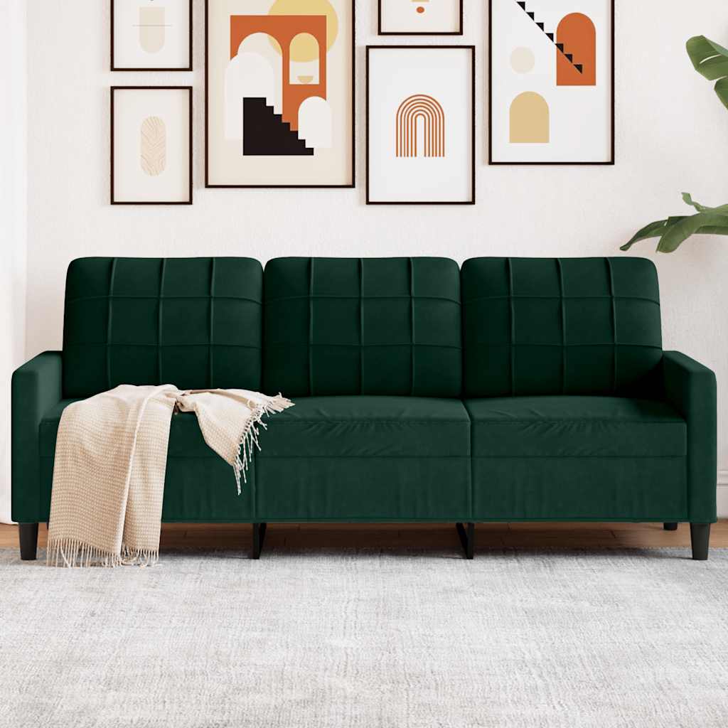 3-personers sofa i fløjl - mørkegrøn, 180 cm sædebredde