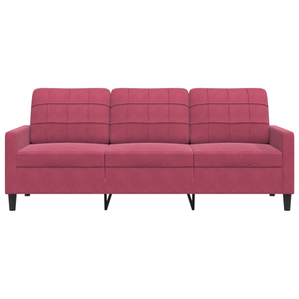 3-personers sofa 180 cm fløjl vinrød