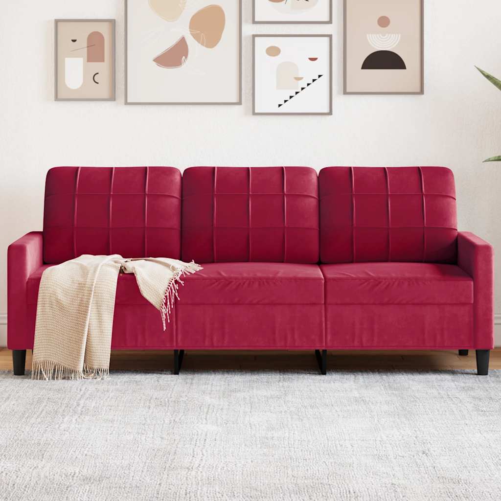 3-personers sofa 180 cm fløjl vinrød billede
