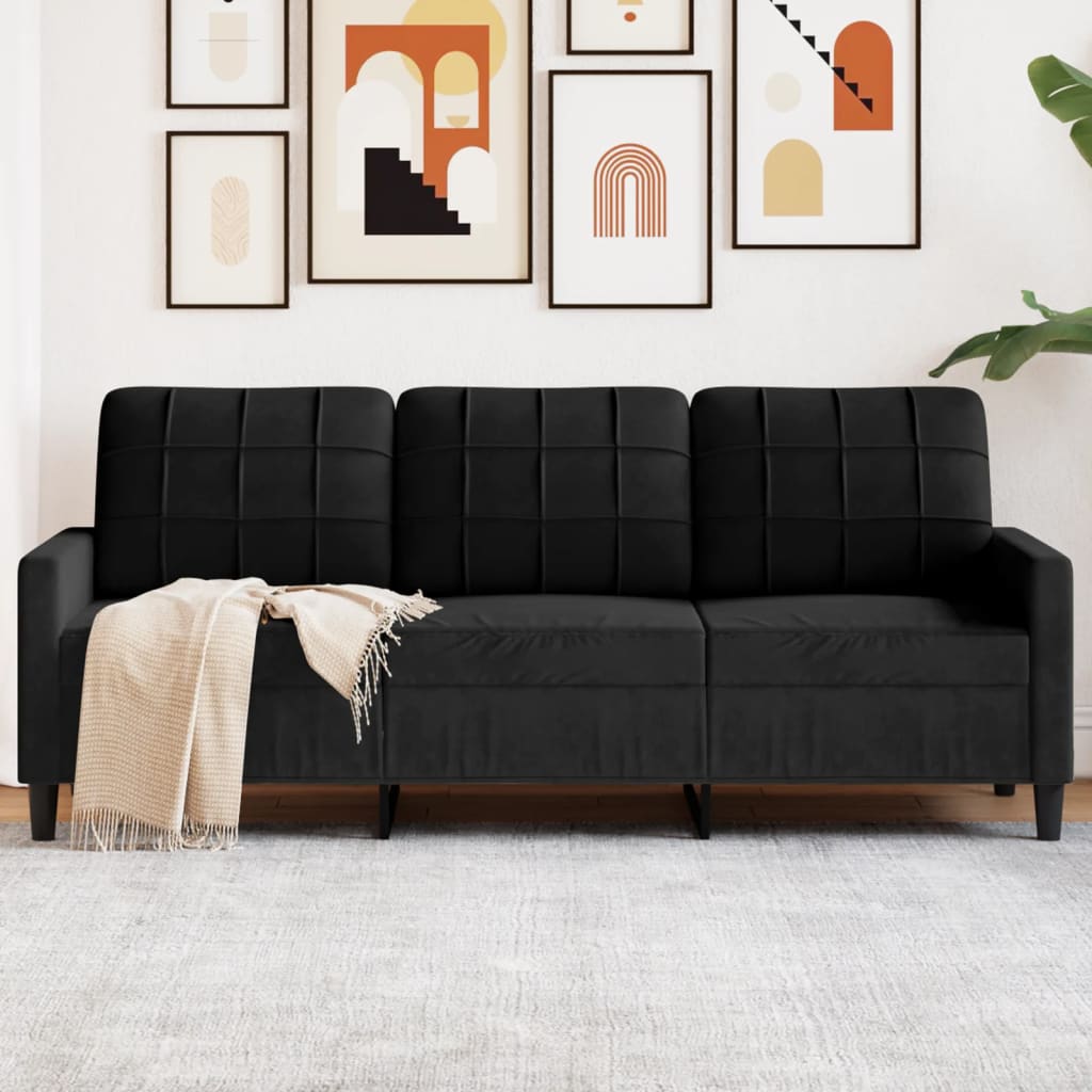 3-personers sofa 180 cm velour sort billede