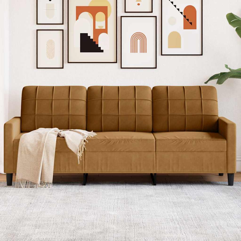3-personers sofa 180 cm fløjl brun