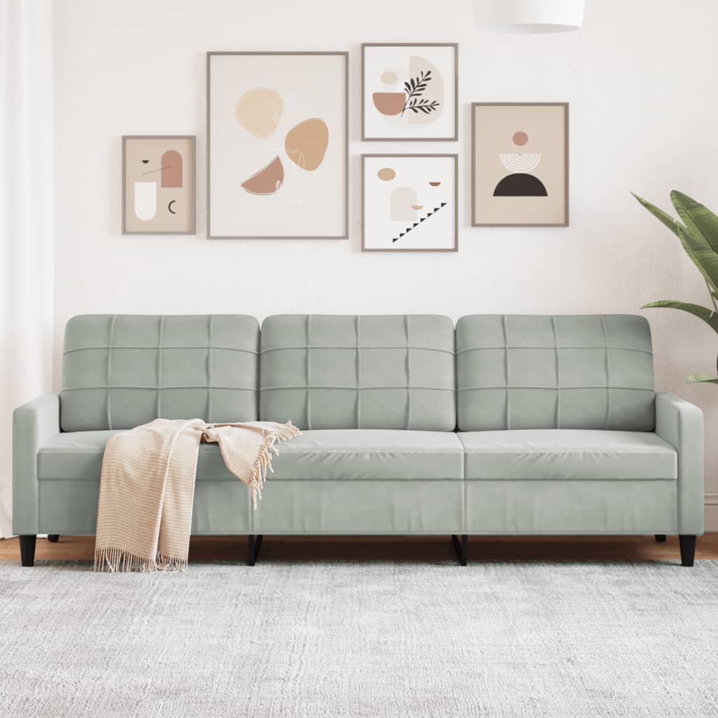 3-personers sofa i fløjl - lysegrå, sædebredde 210 cm