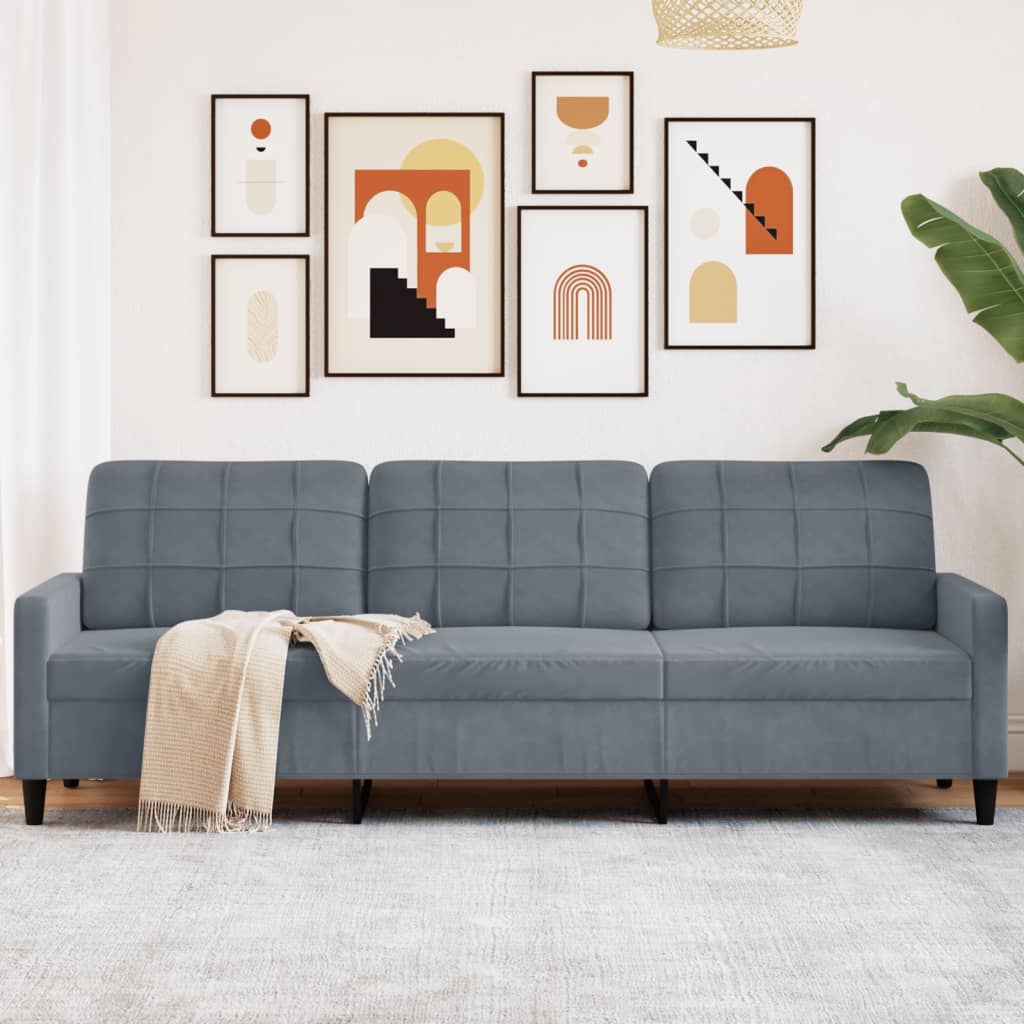 3-personers sofa i fløjl - mørkegrå, sædebredde 210 cm