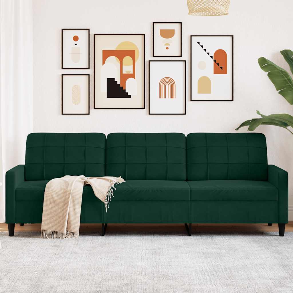 vidaXL 3-personers sofa 210 cm fløjl mørkegrøn