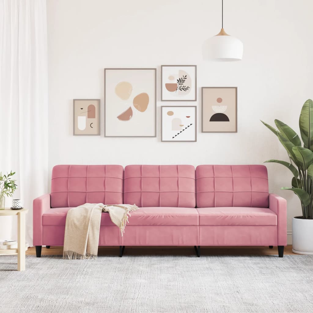 3-personers sofa 210 cm fløjl lyserød