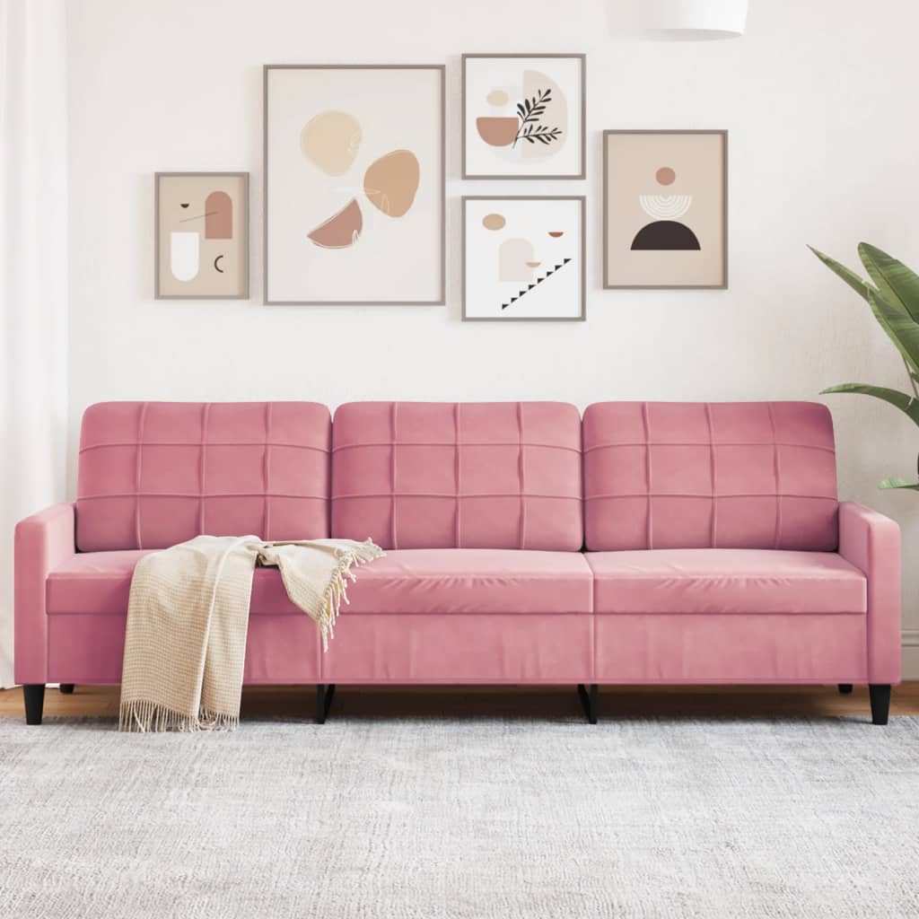 3-personers sofa 210 cm fløjl lyserød