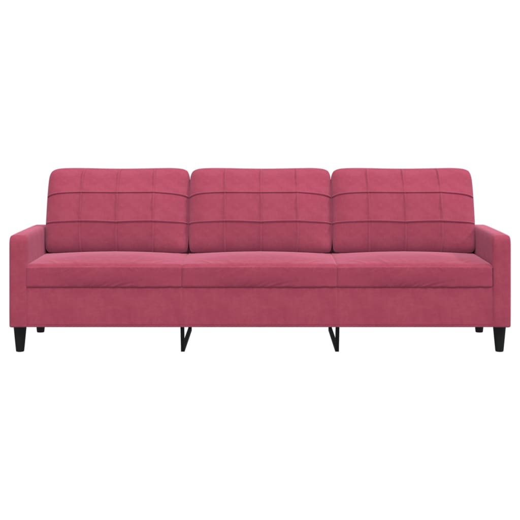 3-personers sofa 210 cm fløjl vinrød