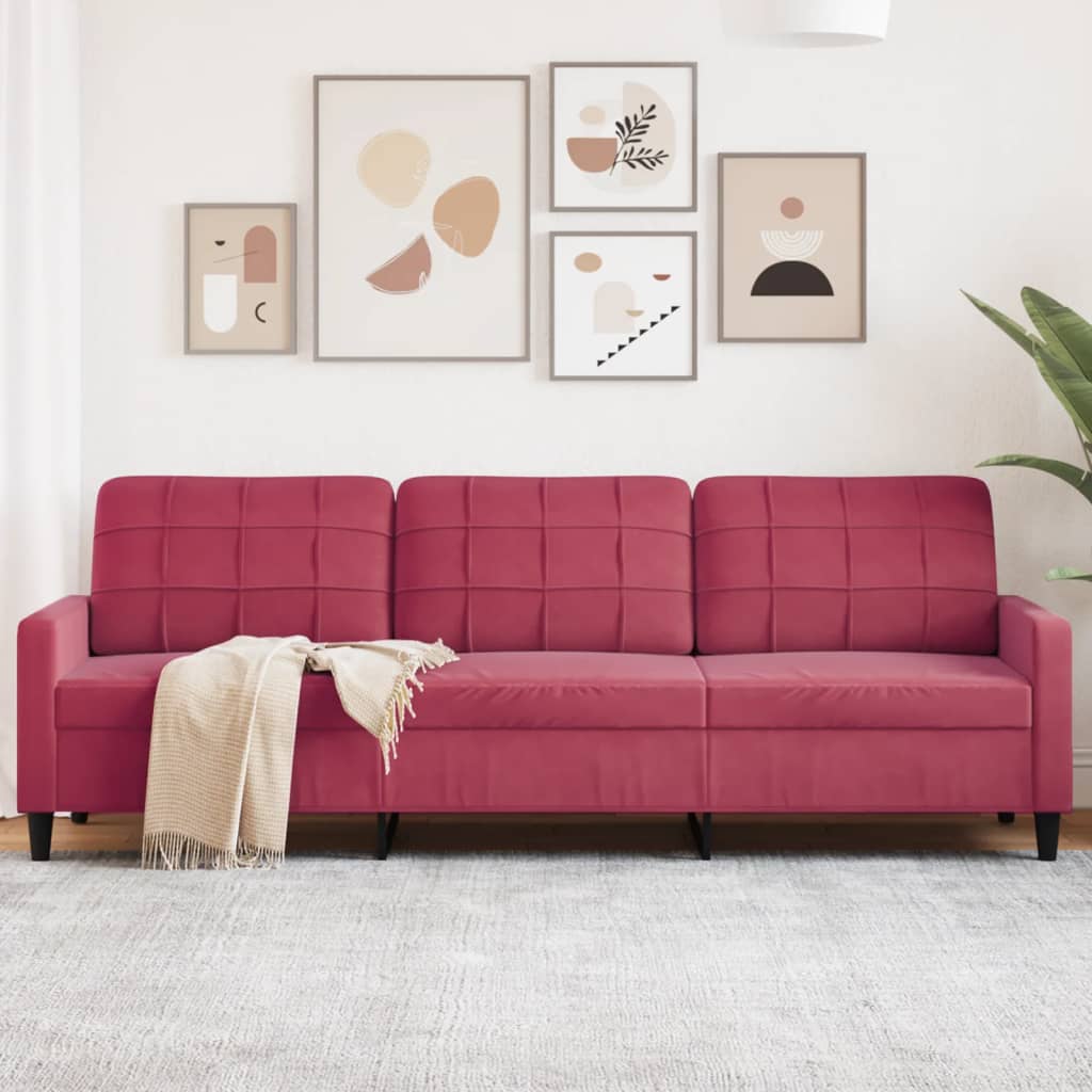 3-personers sofa 210 cm fløjl vinrød