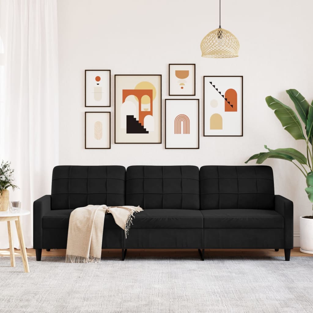 3-personers sofa 210 cm fløjl sort