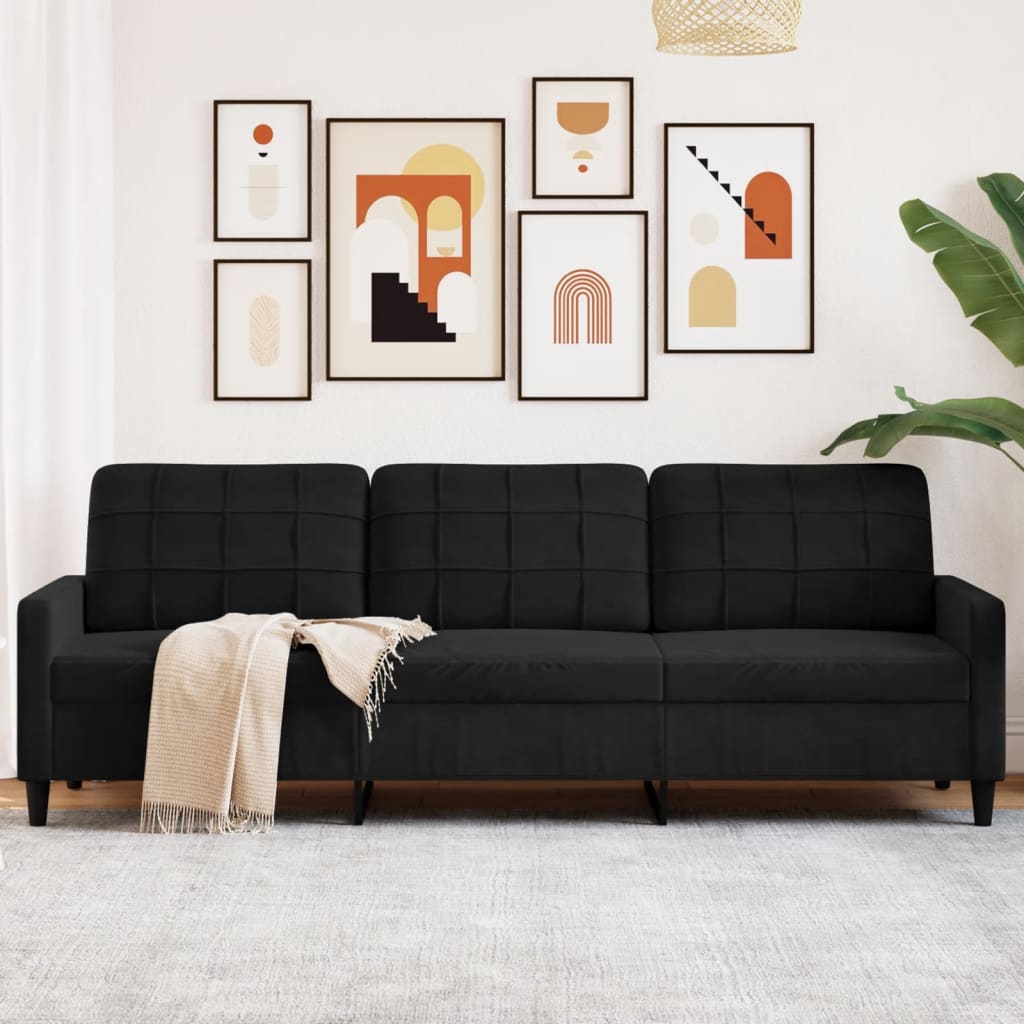 3-personers sofa 210 cm fløjl sort