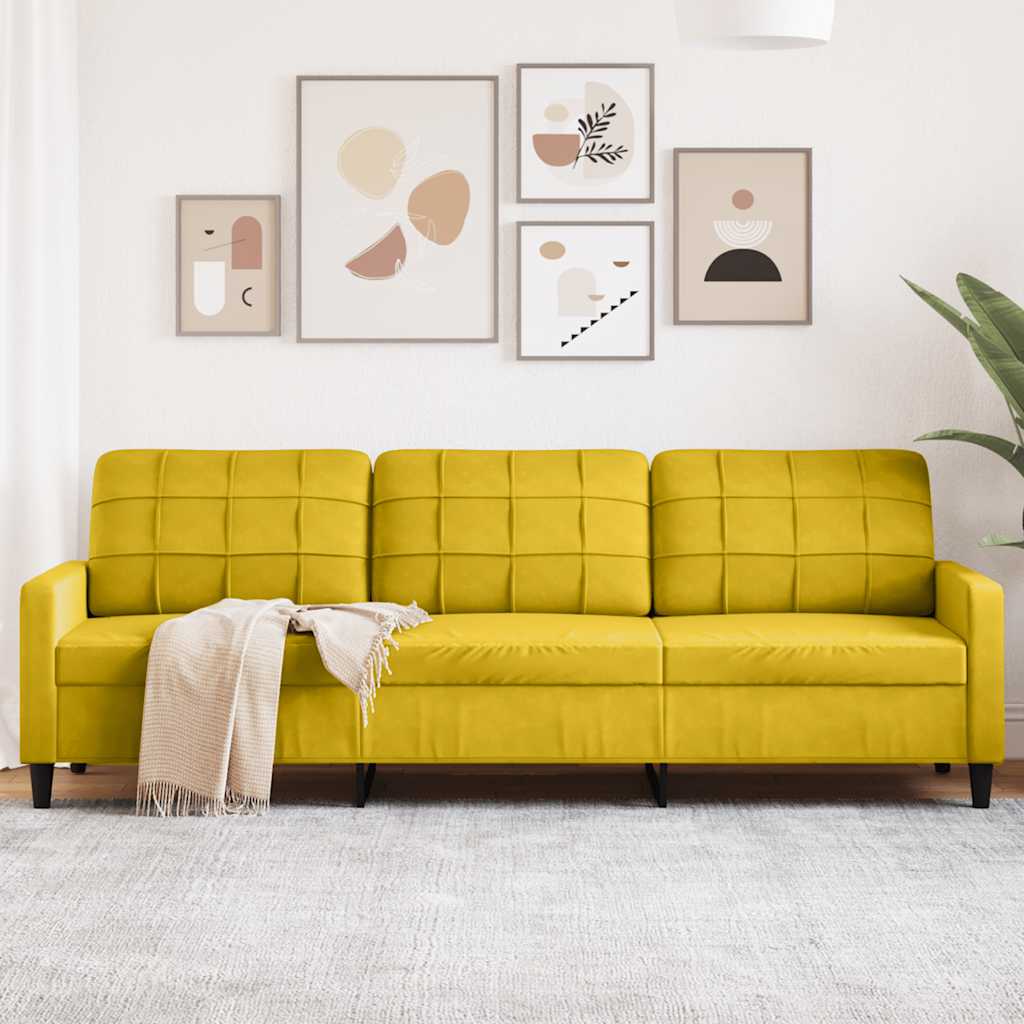 3-personers sofa i fløjl - gul, 210 cm sædebredde