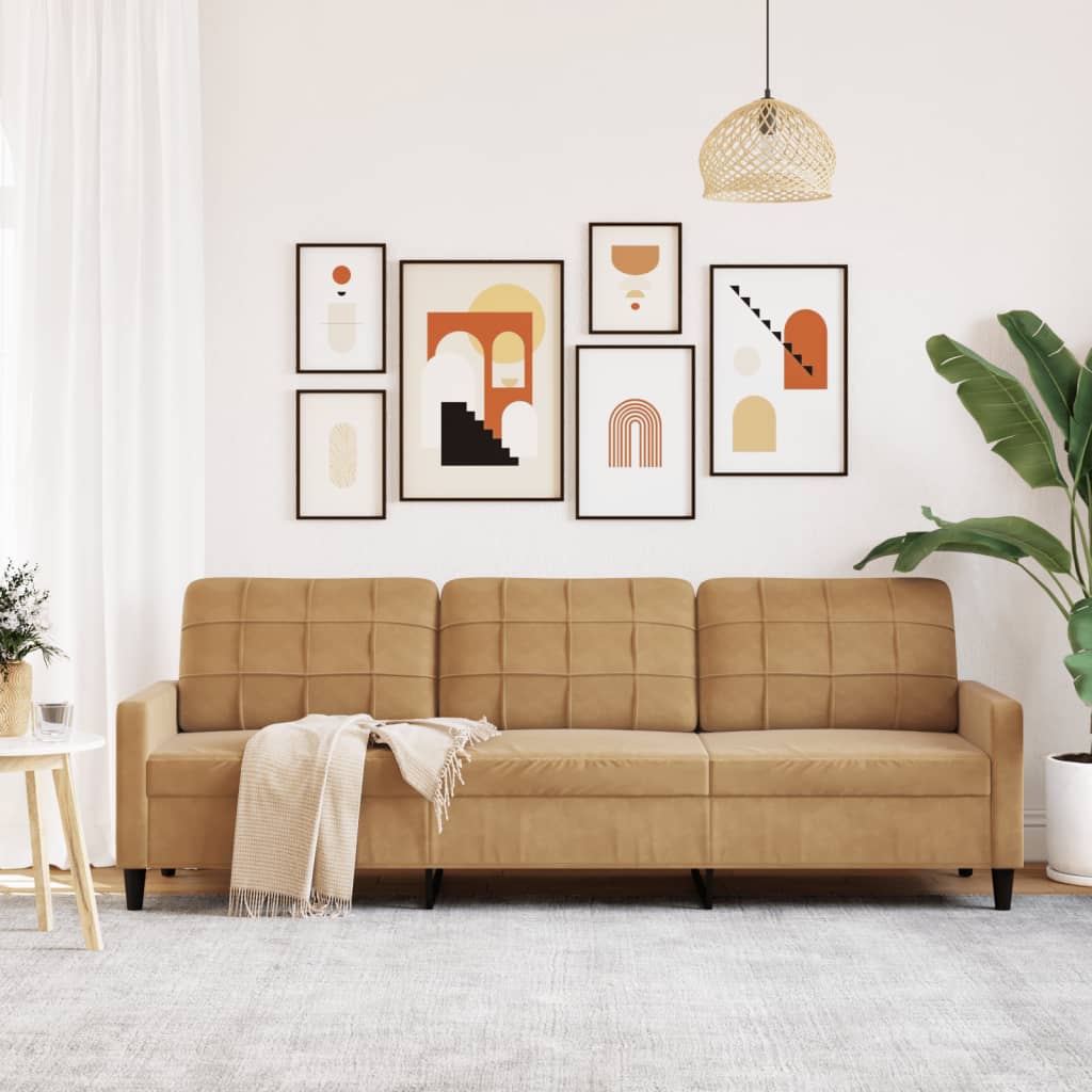 3-personers sofa 210 cm fløjl brun