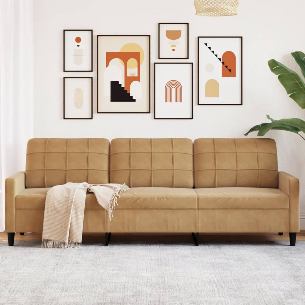 3-personers sofa 210 cm fløjl brun