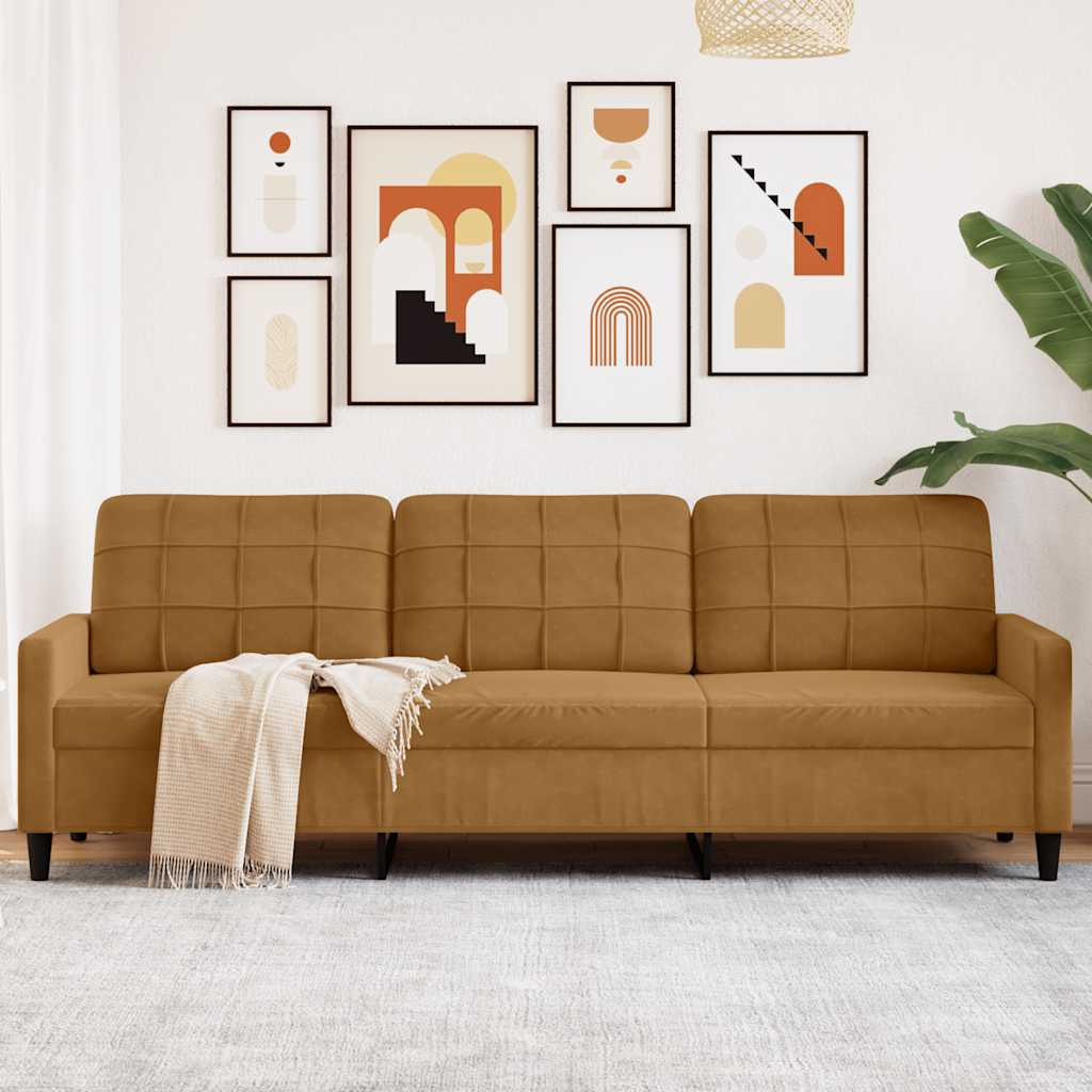 3-personers sofa i fløjl - brun, sædebredde 210 cm