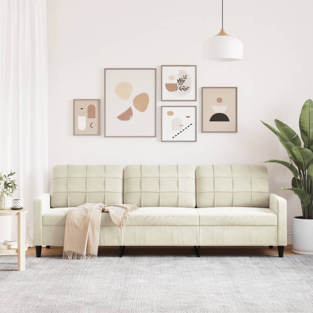 3-personers sofa 210 cm fløjl cremefarvet
