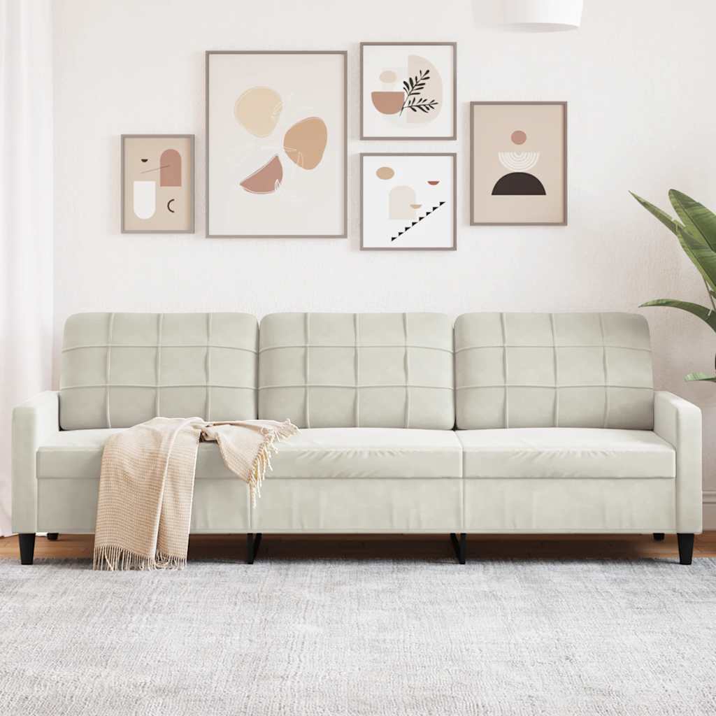 3-personers sofa i fløjl - cremefarvet, sædebredde 210 cm