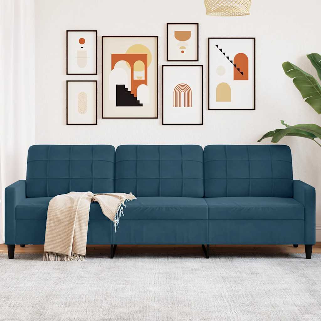 3-personers sofa i velour - blå, sædebredde 210 cm