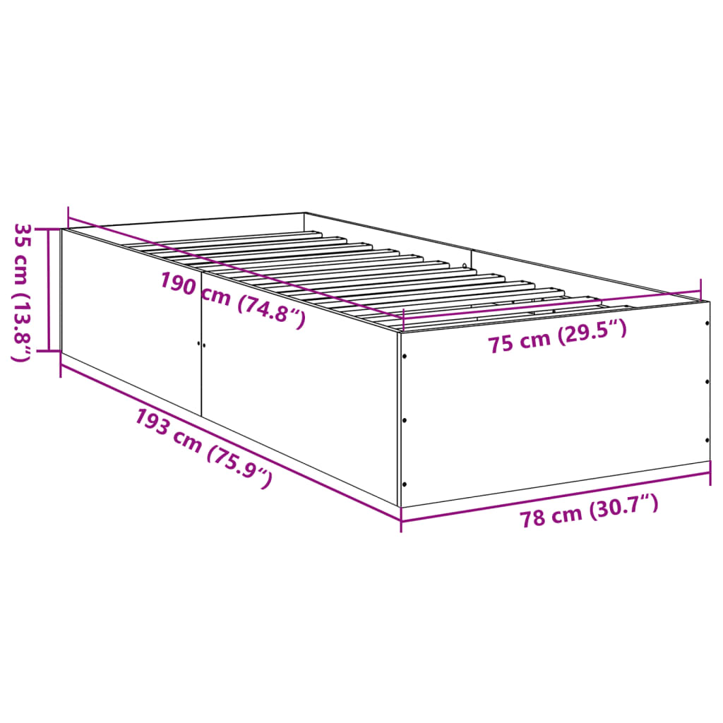 sengeramme 75x190 cm uden madras konstrueret træ sonoma-eg