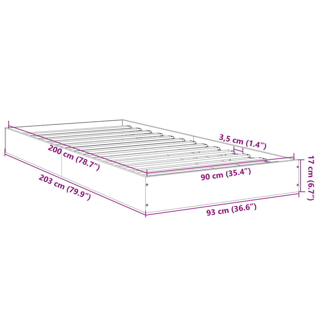 sengeramme 90x200 cm konstrueret træ hvid