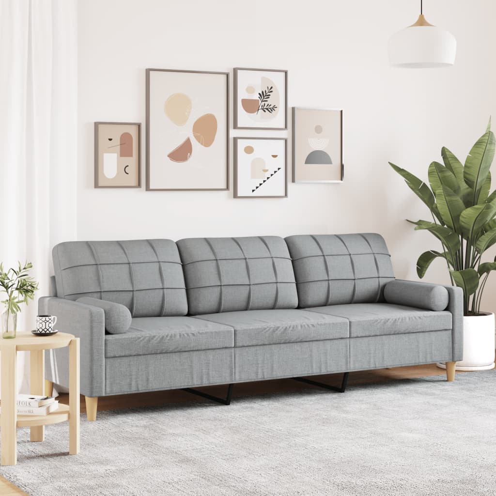vidaXL 3-personers sofa med pyntepuder 210 cm stof lysegrå