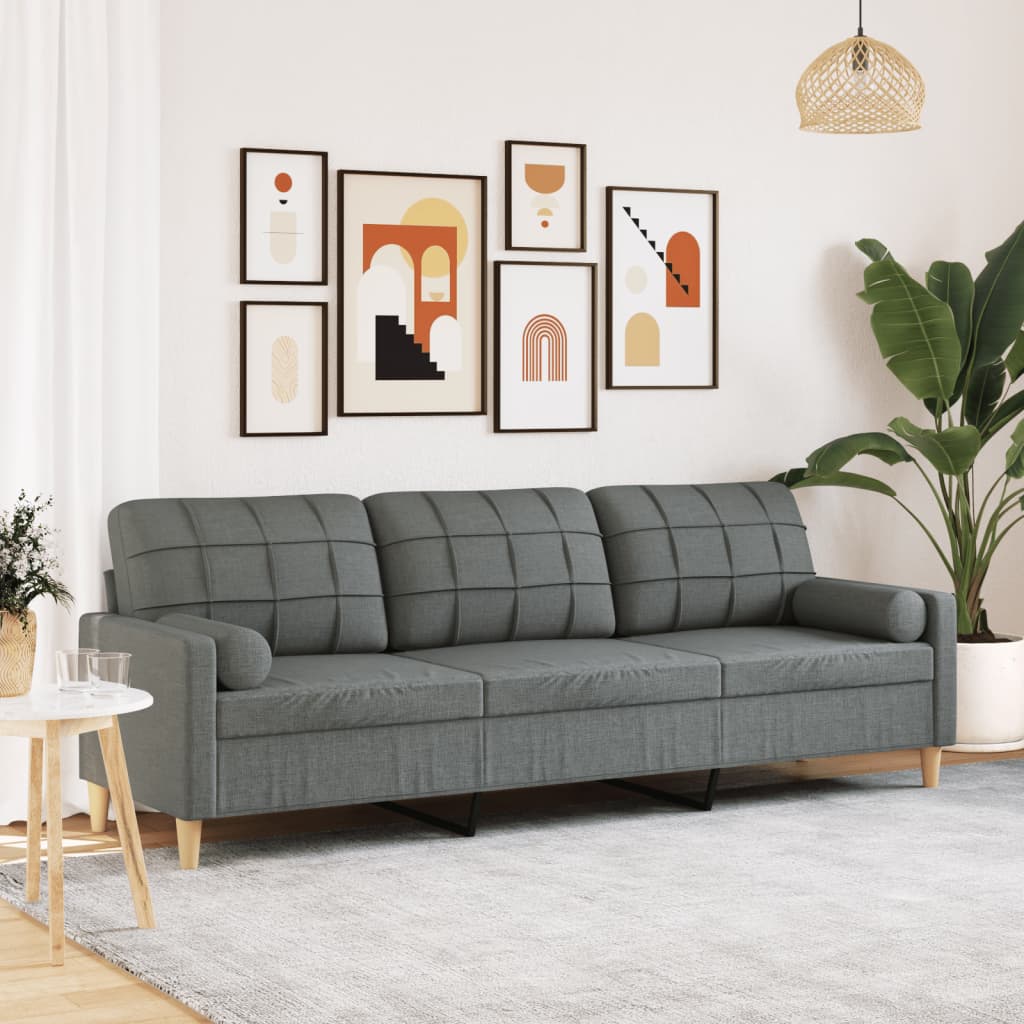 vidaXL 3-personers sofa med pyntepuder 210 cm stof mørkegrå