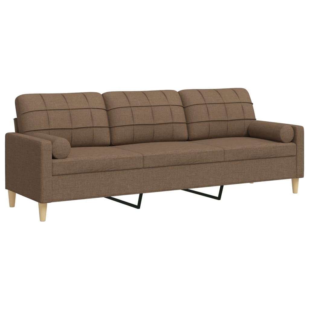 3-personers sofa med pyntepuder 210 cm stof brun