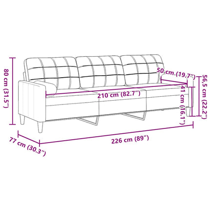 3-personers sofa med pyntepuder 210 cm stof sort
