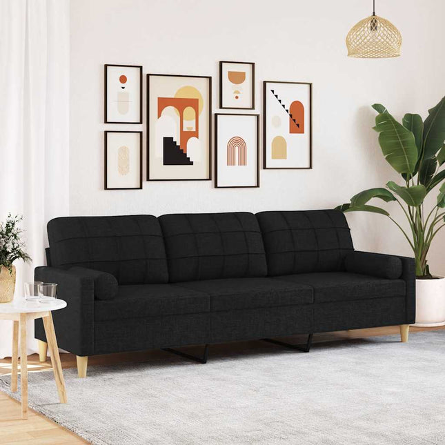 3-personers sofa med pyntepuder 210 cm stof sort