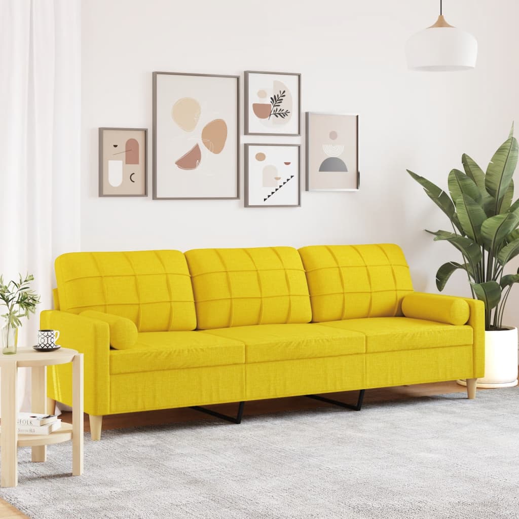 vidaXL 3-personers sofa med pyntepuder 210 cm stof lysegul