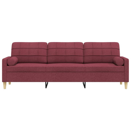 3-personers sofa med pyntepuder 210 cm stof vinrød
