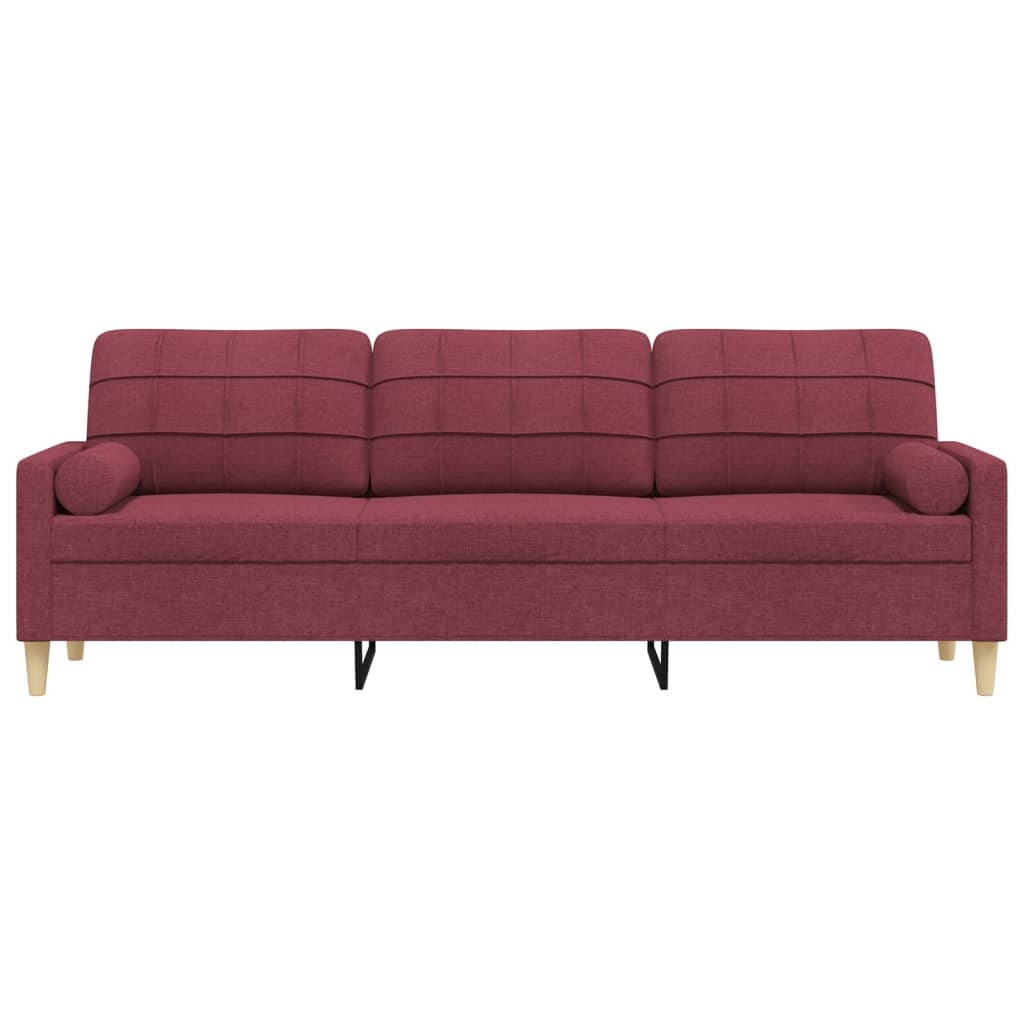 3-personers sofa med pyntepuder 210 cm stof vinrød