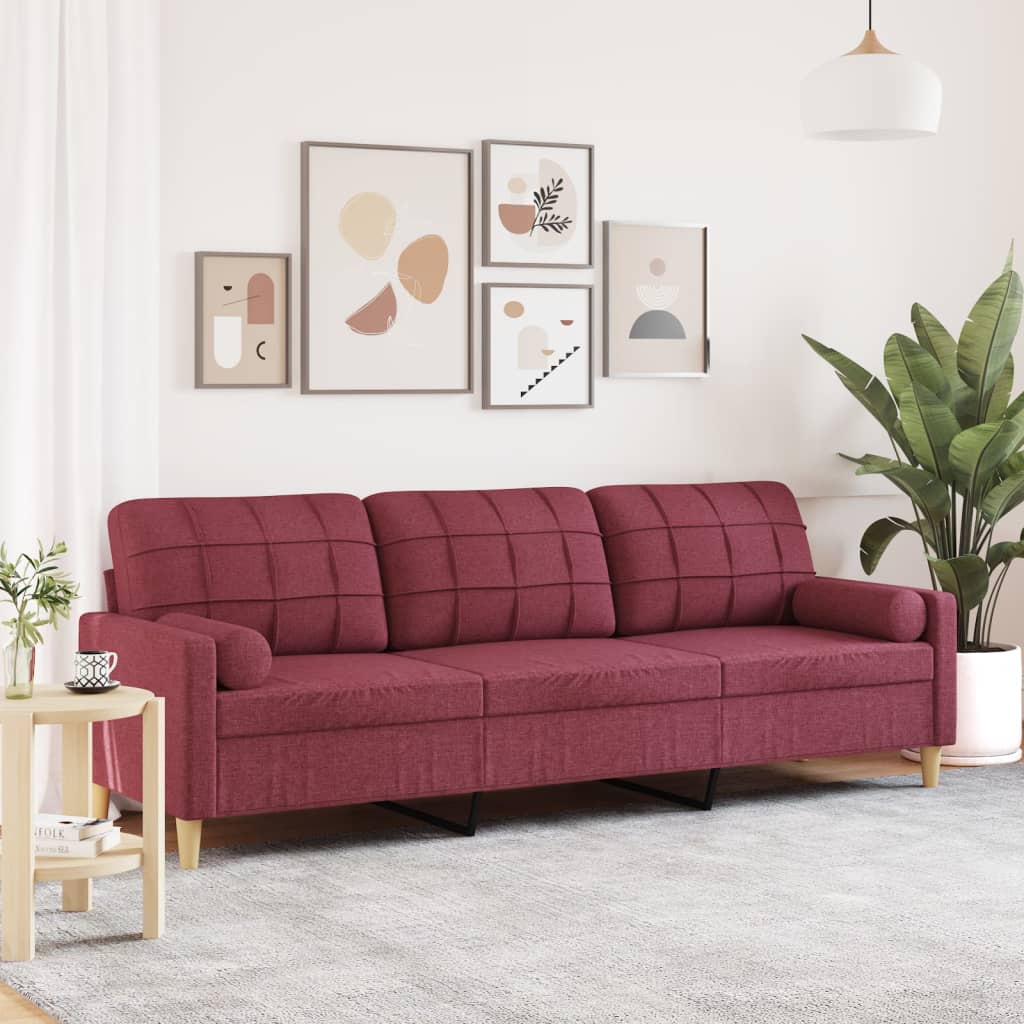 vidaXL 3-personers sofa med pyntepuder 210 cm stof vinrød