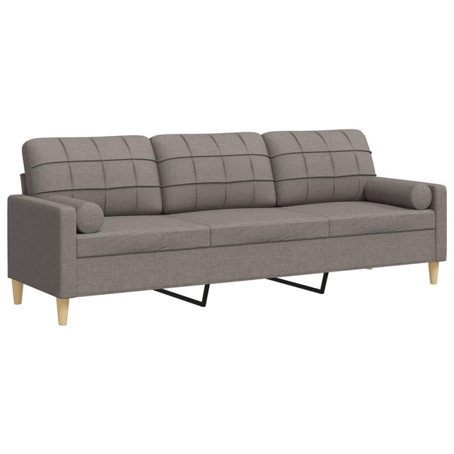 3-personers sofa med pyntepuder 210 cm stof gråbrun