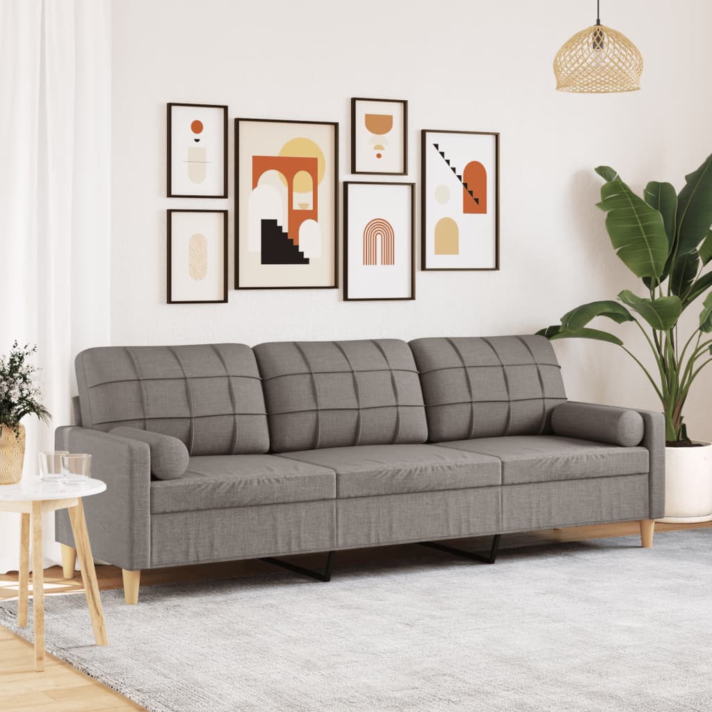 3-personers sofa med pyntepuder 210 cm stof grbrun
