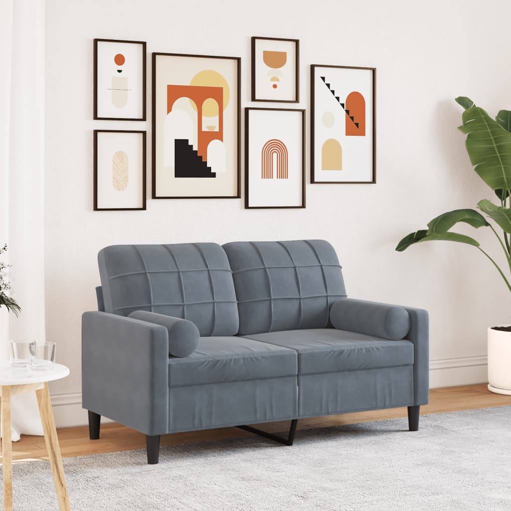 2-personers sofa med pyntepuder 120 cm velour mørkegrå billede