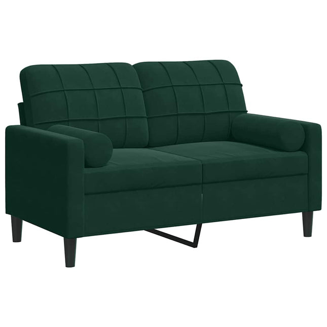 2-personers sofa med pyntepuder 120 cm velour mørkegrøn