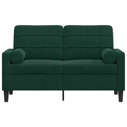 2-personers sofa med pyntepuder 120 cm velour mørkegrøn
