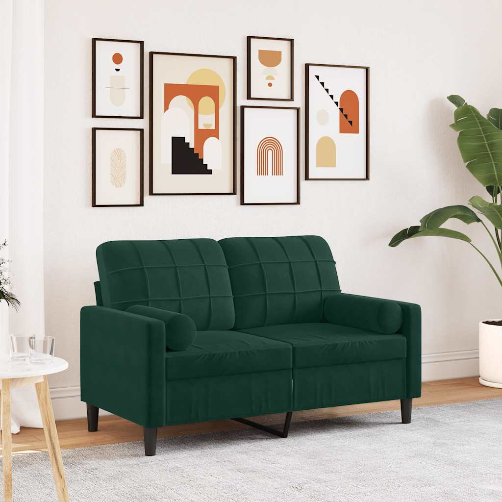 2-personers sofa i velour med pyntepuder - mørkegrøn, 120 cm sædebredde