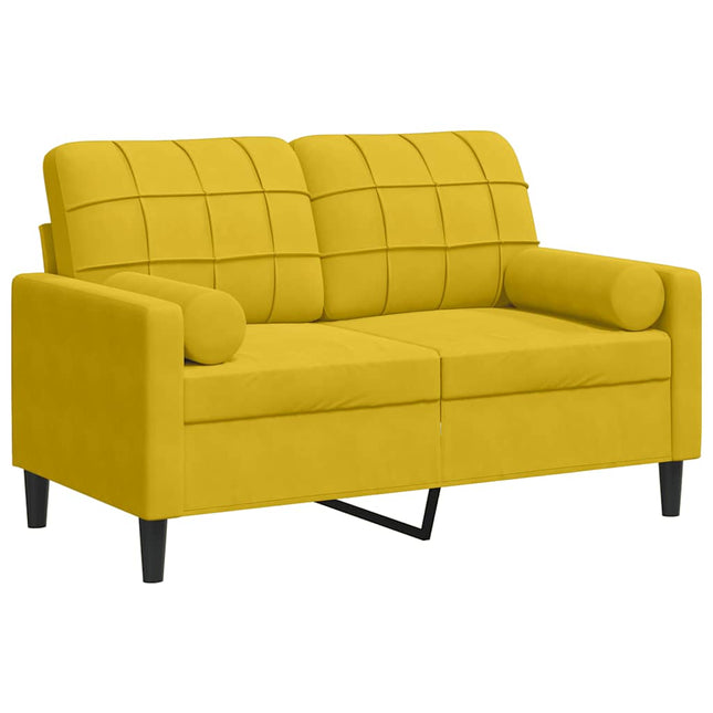 2-personers sofa med pyntepuder 120 cm velour gul