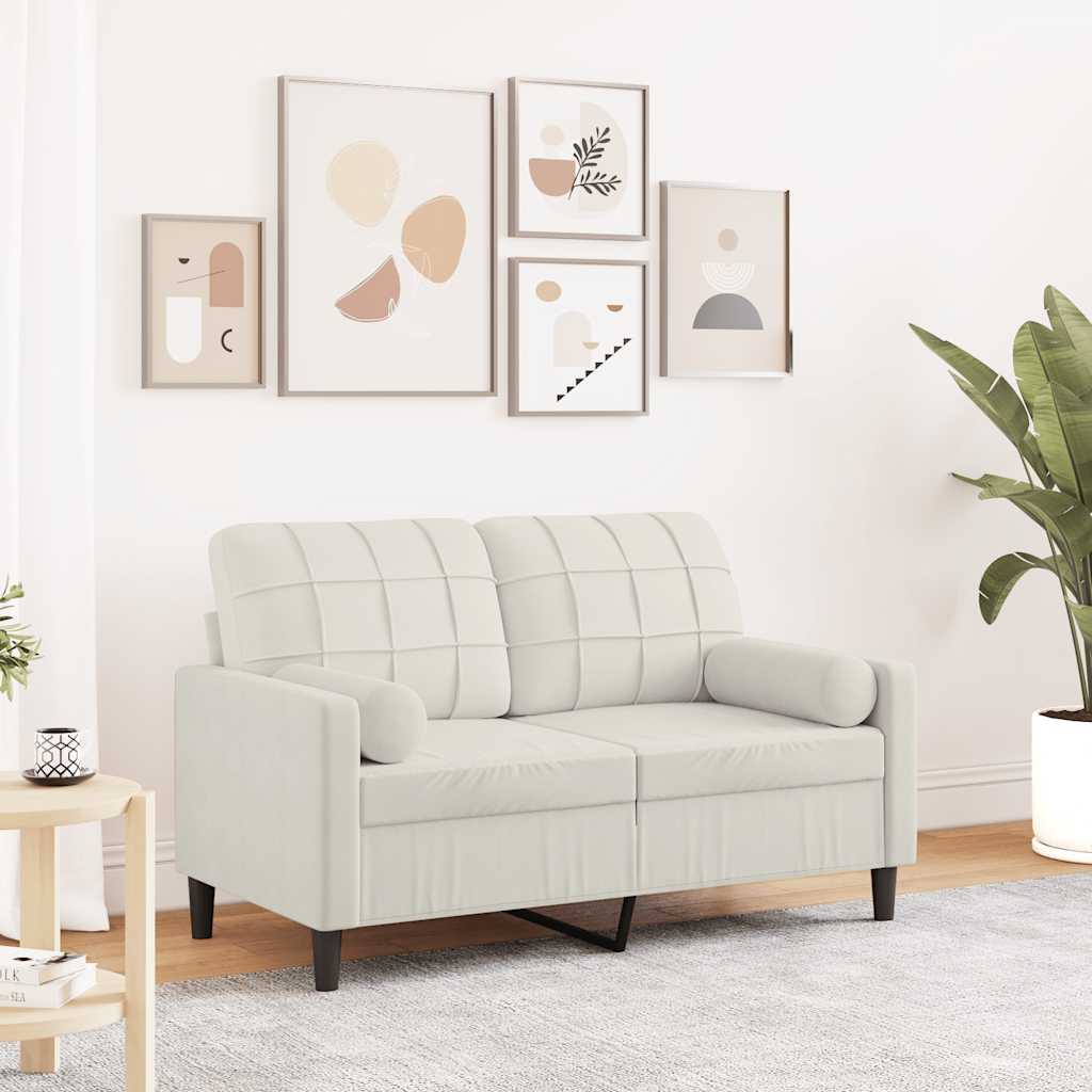 2-personers sofa i velour med pyntepuder - cremefarvet, sædebredde 120 cm