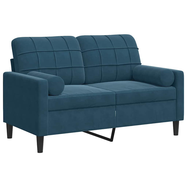 2-personers sofa med pyntepuder 120 cm velour blå